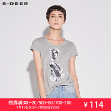 sdeer圣迪奥女装酷感朋克风胶印人物装饰T恤S16280199图片