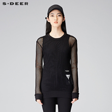 sdeer 圣迪奥2018冬装知性风酷黑镂空T恤+背心两件套女S17483553图片