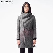 sdeer圣迪奥2018冬装内敛灰调立领绣花毛呢大衣外套女S15481771图片