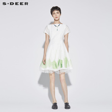 sdeer圣迪奥女甜美清新圆领晕染印花收腰纱质大摆连衣裙S18281285图片