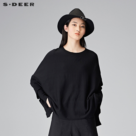 sdeer圣迪奥2018春装气质圆领套头不规则底摆长袖针织衫S18183504商品大图