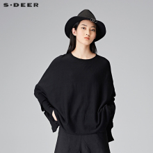 sdeer圣迪奥2018春装气质圆领套头不规则底摆长袖针织衫S18183504图片