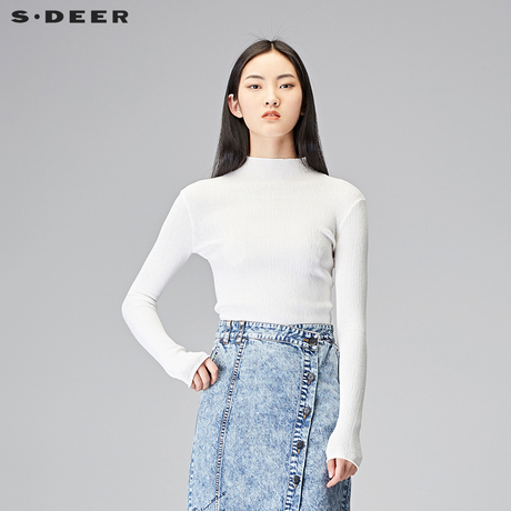 sdeer圣迪奥2018春装新款素白复古肌理打底针织衫女S18183512商品大图