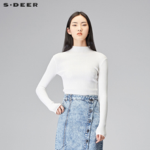 sdeer圣迪奥2018春装新款素白复古肌理打底针织衫女S18183512图片