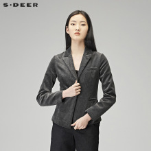 sdeer圣迪奥2018春装一纽扣镂空短款灯芯绒西装外套女装S17382279图片
