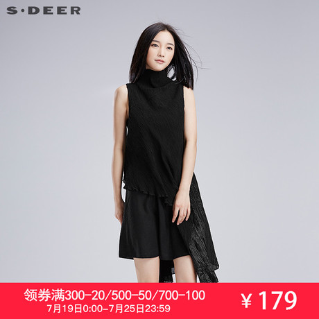 sdeer圣迪奥女装顺滑肌理折痕不规则摆连衣裙S16281213商品大图