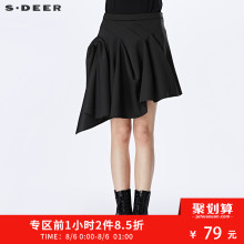 sdeer圣迪奥女秋装立体流动垂坠设计不规则短裙半身裙S17181323图片