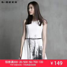 sdeer圣迪奥新款女现代写意水墨印花无袖连衣裙S15281216图片