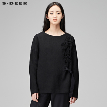 sdeer圣迪奥简约淑女风俏皮蝴蝶结镂空线迹装饰长袖T恤S17480234图片