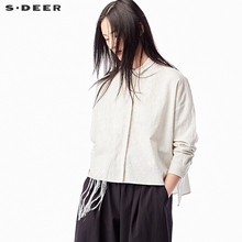 sdeer圣迪奥2018春装经典竖纹刺绣流苏文艺翻领衬衫女S17380563图片