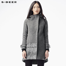sdeer圣迪奥女装名族灰调绣花连帽毛呢大衣外套S15481805图片