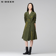 sdeer圣迪奥女装休闲简约裁剪拼接毛边装饰长款外套S17481710图片