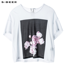 sdeer圣迪奥女夏季新款休闲简约圆领植物印花短袖T恤S18280199图片