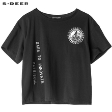 sdeer圣迪奥女夏新款休闲前卫字母图案印胶圆领短袖T恤S18280113图片