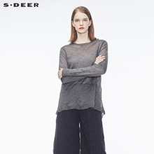 sdeer 圣迪奥 女装 设计感宽松圆领前后摆针织衫S17183502图片