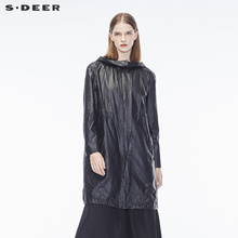 sdeer圣迪奥女利落廓形酷黑连帽外套S17181820图片