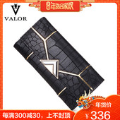 法国VALOR 2019时尚女士钱包鳄鱼纹真皮长款拉链头层牛皮欧美拼接