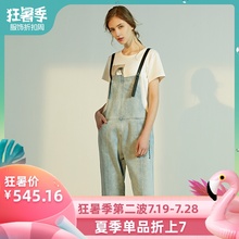 X--MOOM夏季新款前后片花朵绣字牛仔背带裤