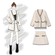 秋季套装女2019新款初秋时尚气质粗花呢休闲外套半身裙两件套洋气
