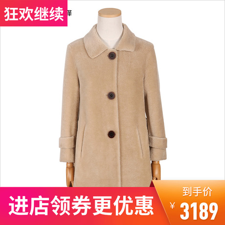 羊羔毛皮毛一体中长款驼色颗粒绒冬季女装皮草大衣外套女P358158商品大图