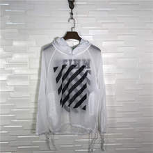 WHITE条斜纹防晒服OFF男女同款 OW连帽宽松套头风衣外套 OWF基础款