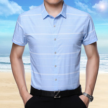 男式衬衫 条纹半袖 2019夏季新款 短袖 寸衫 印花衬衣中年男装
