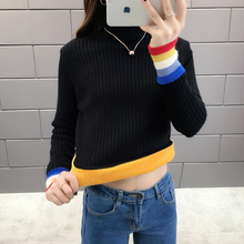 加绒毛衣女装2018新款秋冬加厚半高领套头韩版长袖保暖针织打底衫图片