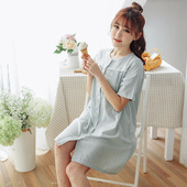睡裙月子服哺乳裙中裙 外贸原单孕妇哺乳衣简约格子纯棉双层纱短袖
