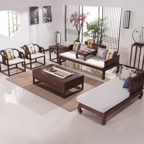 织然新中式沙发现代中式禅意沙发仿古实木雕花罗汉床沙发组合家具