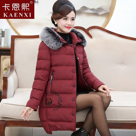 中年妈妈中长款棉衣女40-50-60岁中老年连帽毛领加厚羽绒棉袄冬装商品大图