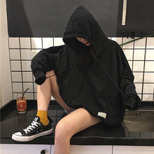 春秋新款女装慵懒风情侣款外套纯色韩版长袖连帽松松垮垮酷潮卫衣图片