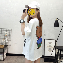 上新款裙t女装韩版中长款宽松短袖T恤女大码连衣裙上衣夏装2018图片