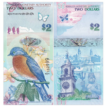 美洲-全新UNC 百慕大2元纸币 2009/12年 A/1冠 蓝鸟精美版 P-57b