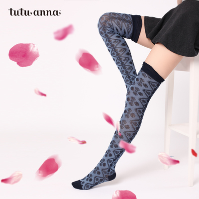 tutuanna过膝袜 女士 日系微透丝袜 复古森女舒适显瘦 打底长筒袜
