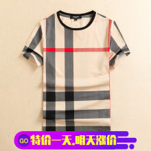 夏季男士 薄半袖 男短袖 格子印花巴宝莉纯色小衫 圆领T恤衫 2019经典