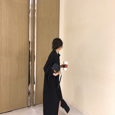 pp home心机裙子设计感长袖衬衫裙初恋裙港味复古连衣裙chic长裙