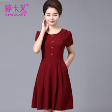 中老年年轻妈妈夏装连衣裙2018新款女中年40显瘦短袖时尚裙子夏季图片