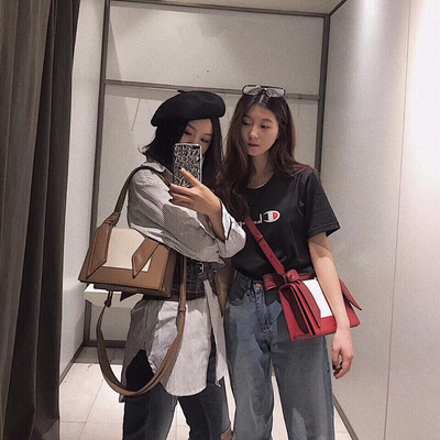 新加坡2018新款小 CK02-508798女包兔耳朵包拼色手提单肩斜挎包女