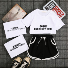 短裤 印花短袖 休闲运动套学生网红闺蜜两件套装 T恤女 2019夏季新款