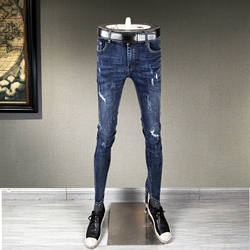 破洞牛仔裤男士修身小脚裤潮流时尚青年铅笔裤弹力新款乞丐男长裤