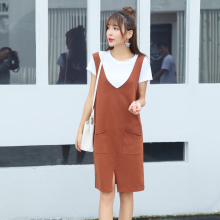 2018夏季新款女连衣裙短袖T恤连衣裙套装棉中长女衫两件套热卖潮