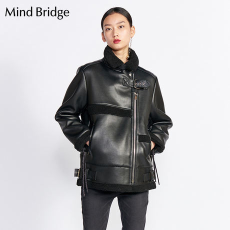 Mind Bridge百家好冬季外套仿皮大衣 拼接时尚MRLT820G商品大图