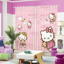 儿童房粉色窗帘布纱女孩卧室公主风HelloKitty凯蒂猫卡通动漫风格