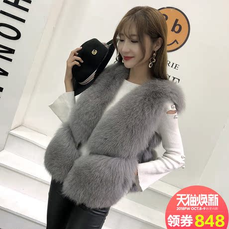 狐狸毛皮草马甲女装短款2018新款真毛反季清仓显瘦背心外套海宁商品大图