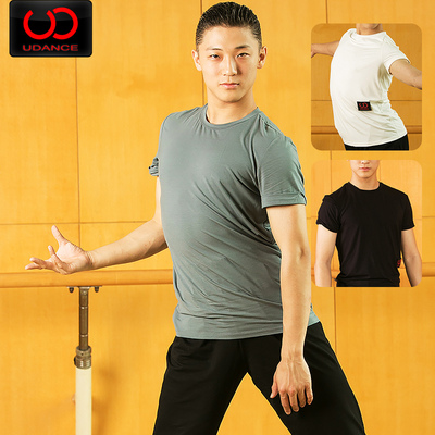 Udance拉丁舞服装成人新款练功服套装舞蹈男士短袖圆领上衣UA89