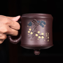 宜兴紫砂杯茶杯陶瓷带盖全手工紫泥礼品杯子开店拿货