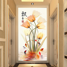 3d立体现代简约玄关墙纸壁画5d客厅走廊过道屏风背景墙壁纸郁金香
