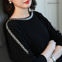 2018早秋新款韩版名媛女装长袖黑色针织连衣裙中长款收腰修身裙子图片