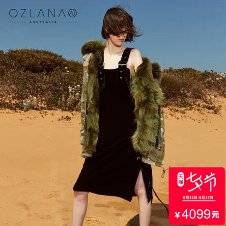 Ozlana女装毛领皮草女冬季绿色时尚军装风连帽女外套大衣海外直邮商品大图