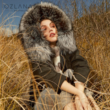 Ozlana连帽大衣女外套冬季黑色欧美风时尚女装毛领皮草海外直邮图片